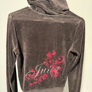 Juicy Couture Velour Zip Hoodie Brown Pink Logo Y2K Vintage 2010 Medium